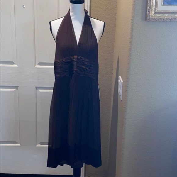 Maggy London Petites Brown Silk Halter Dress Sz 2P - Picture 1 of 8